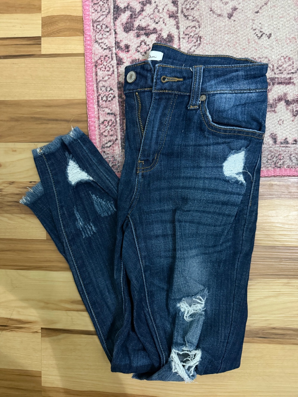 KanCan Dark Blue Distressed Ankle Crop Jeans